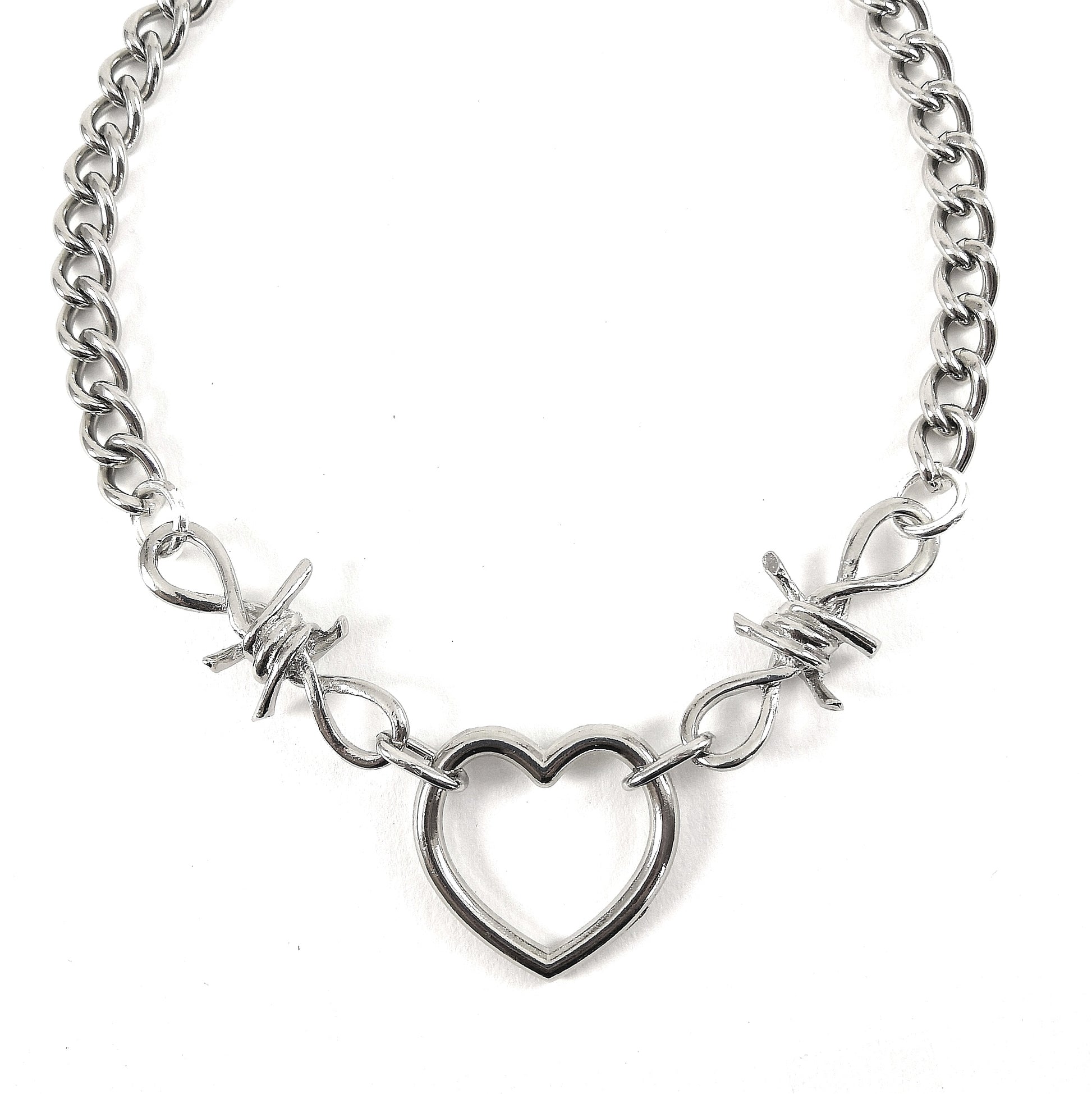 Barbed Wire Heart & Chain Necklace