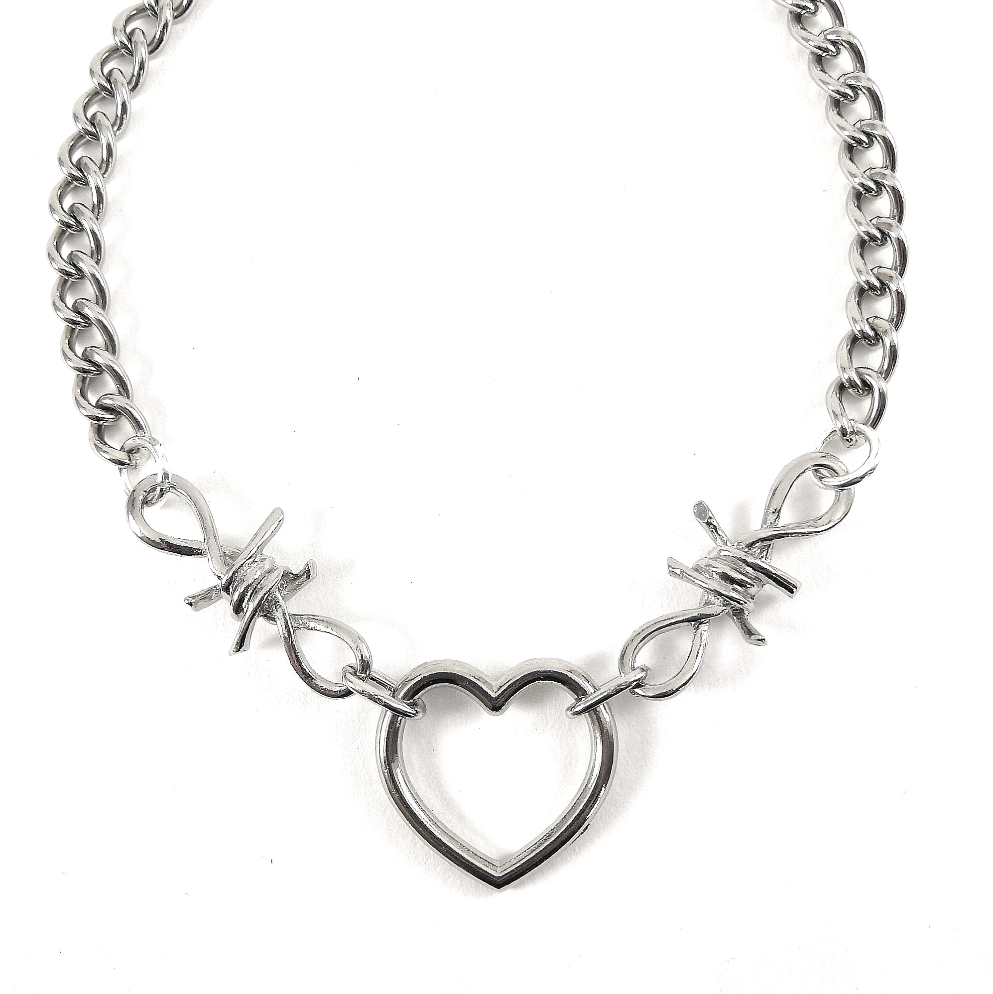Barbed Wire Heart & Chain Necklace